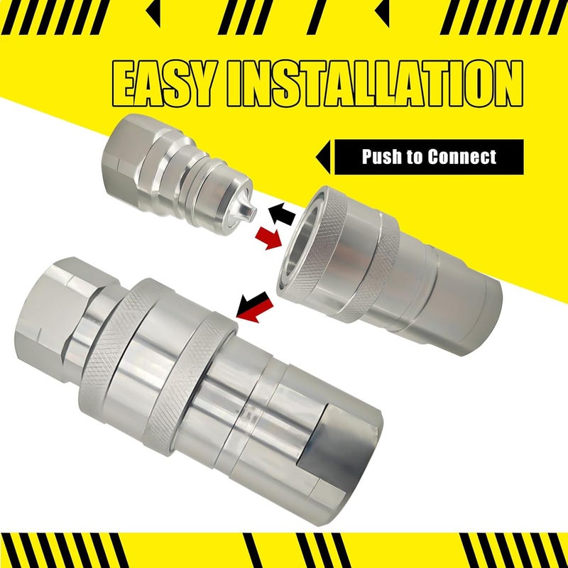 LOSTAR Hydraulic Quick Connect Coupler Set for Tractor, Heavy-Duty Carbon Steel Poppet Valve Fittings with 1'' NPT Thread and Dust Cap for Parker 4000 Replaces 4010-6P 4050-6P - Image 5